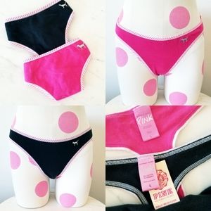 Victoria's Secret PINK Vintage Iconic Logo Thong Panties Set NWT Pink Black Y2K